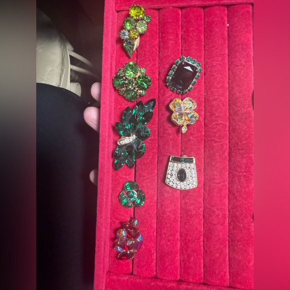 Source Unknown Jewelry - Single Clip-On Vintage Earrings Green‎ Rhinestones